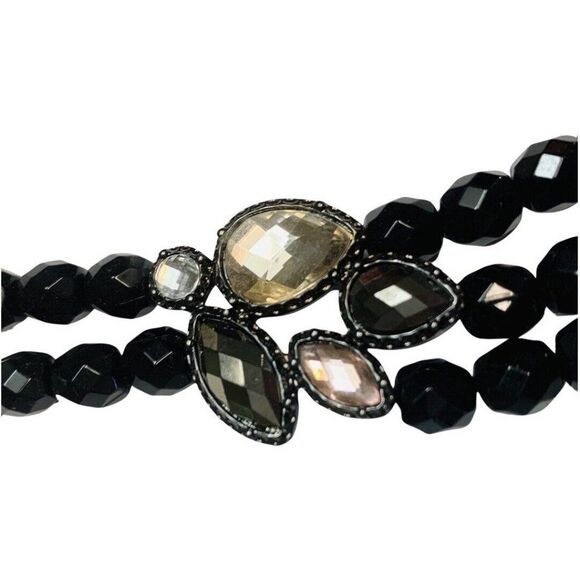Vintage NRT Avon Black Faceted Rhinestone Beaded Collar Multi strand Necklace - Picture 5 of 8